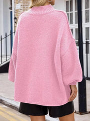 Solid Round Neck Oversized Mock Neck Batwing Sweater Fall Trendy