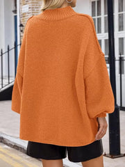 Solid Round Neck Oversized Mock Neck Batwing Sweater Fall Trendy