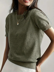 Solid Round Neck Casual Basic Knit Pullover Sweater for Daily Wear
