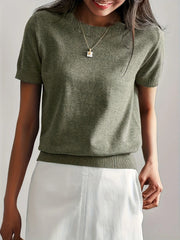 Solid Round Neck Casual Basic Knit Pullover Sweater for Daily Wear