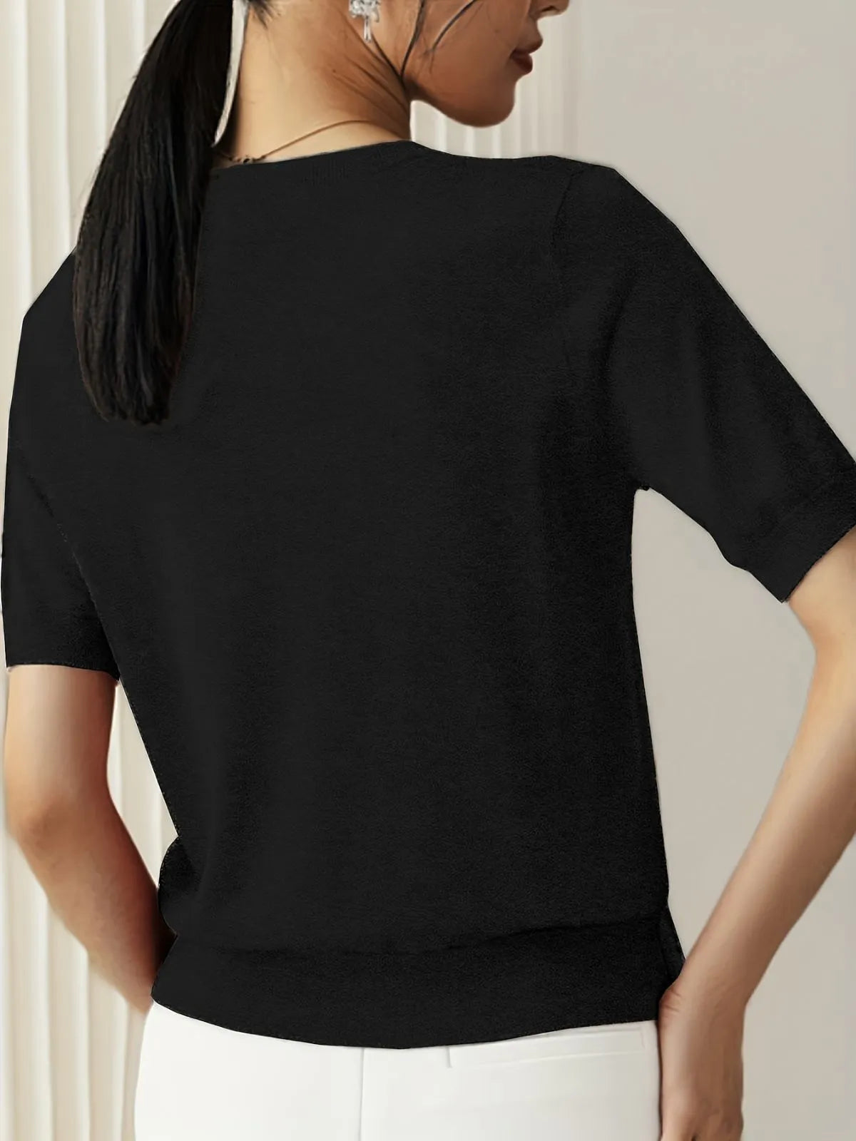 Solid Round Neck Casual Basic Knit Pullover Sweater for Daily Wear