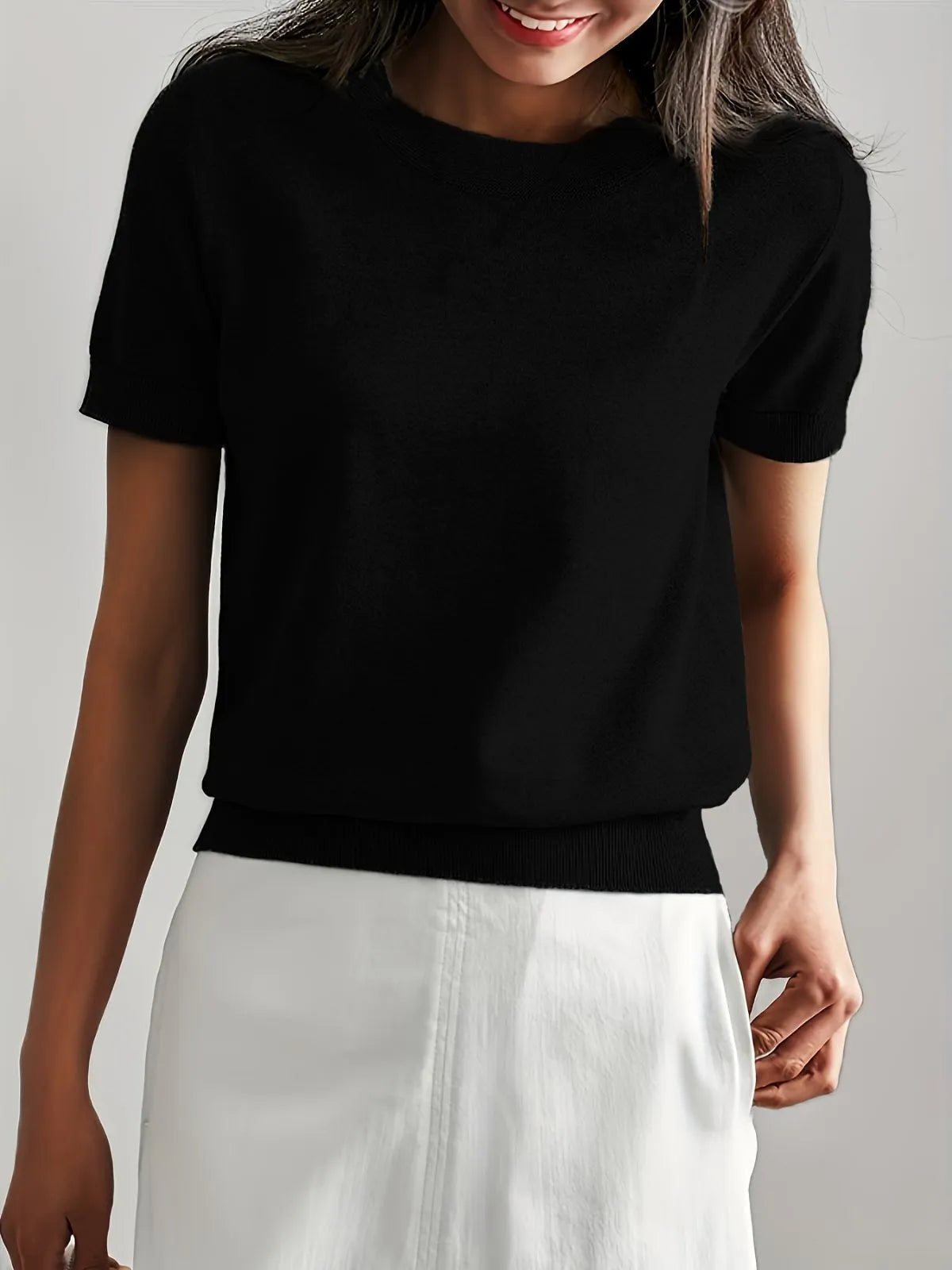 Solid Round Neck Casual Basic Knit Pullover Sweater for Daily Wear