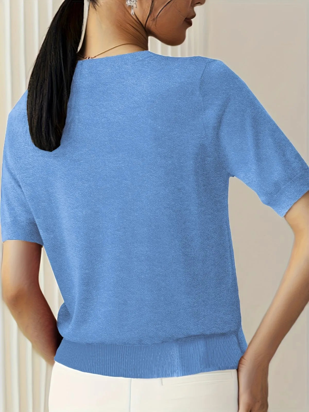 Solid Round Neck Casual Basic Knit Pullover Sweater for Daily Wear