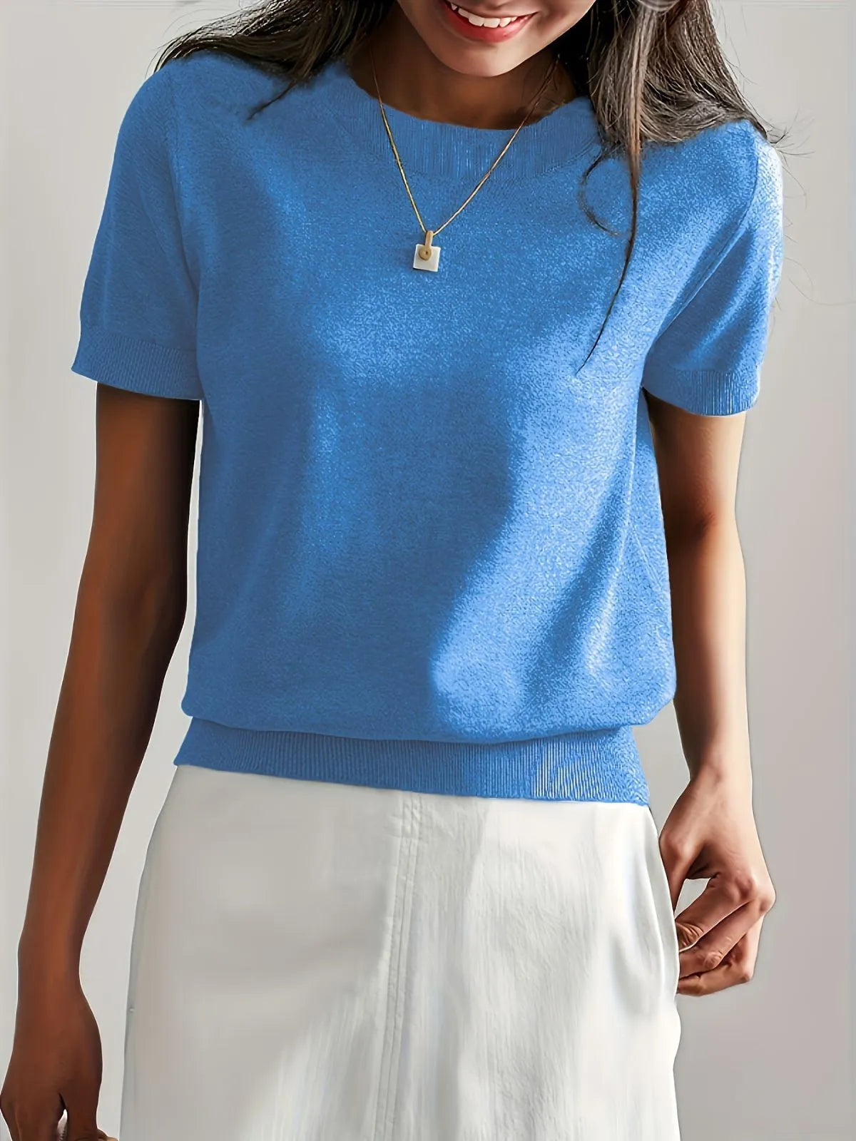 Solid Round Neck Casual Basic Knit Pullover Sweater for Daily Wear