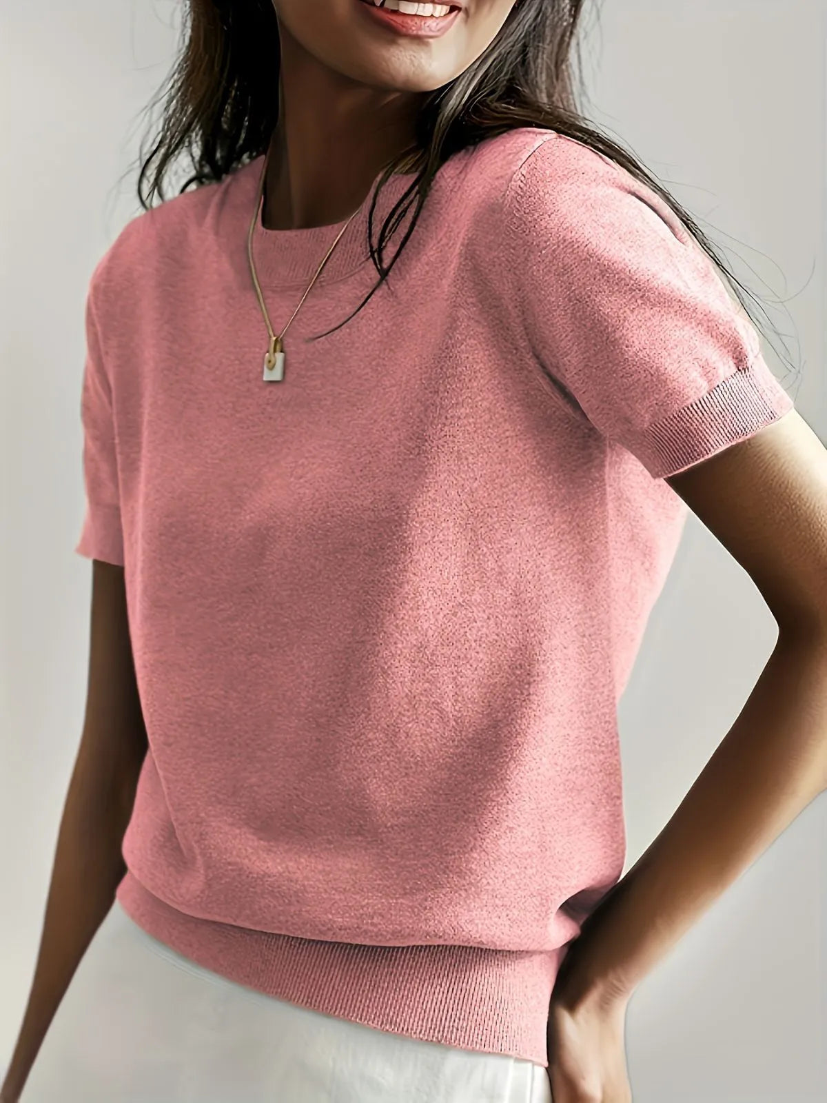 Solid Round Neck Casual Basic Knit Pullover Sweater for Daily Wear