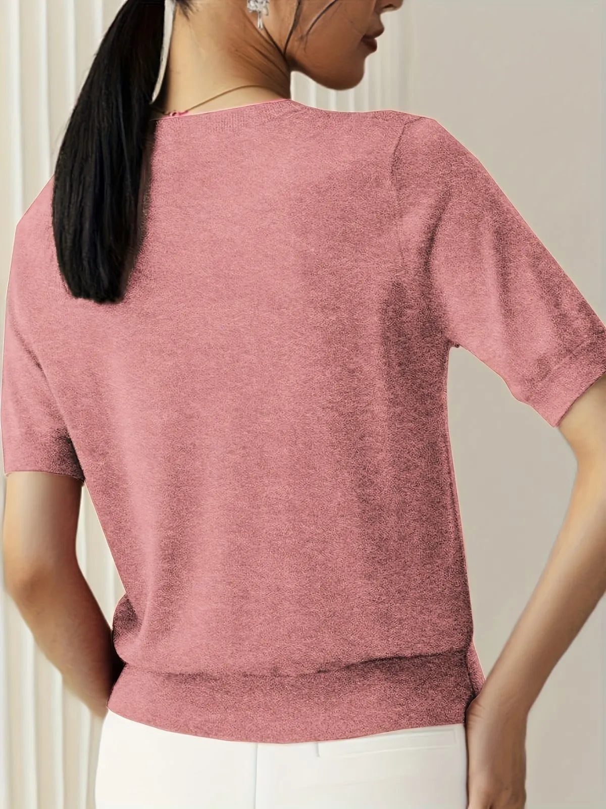 Solid Round Neck Casual Basic Knit Pullover Sweater for Daily Wear
