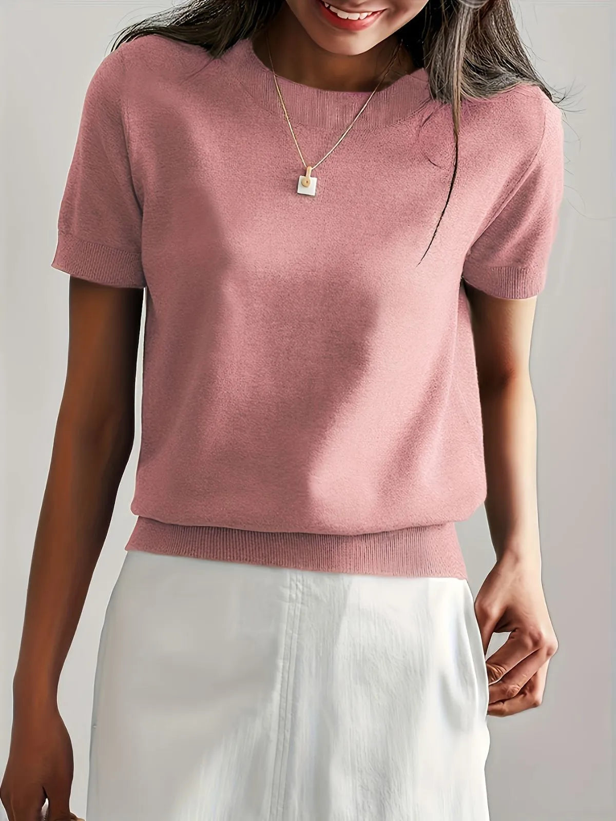Solid Round Neck Casual Basic Knit Pullover Sweater for Daily Wear
