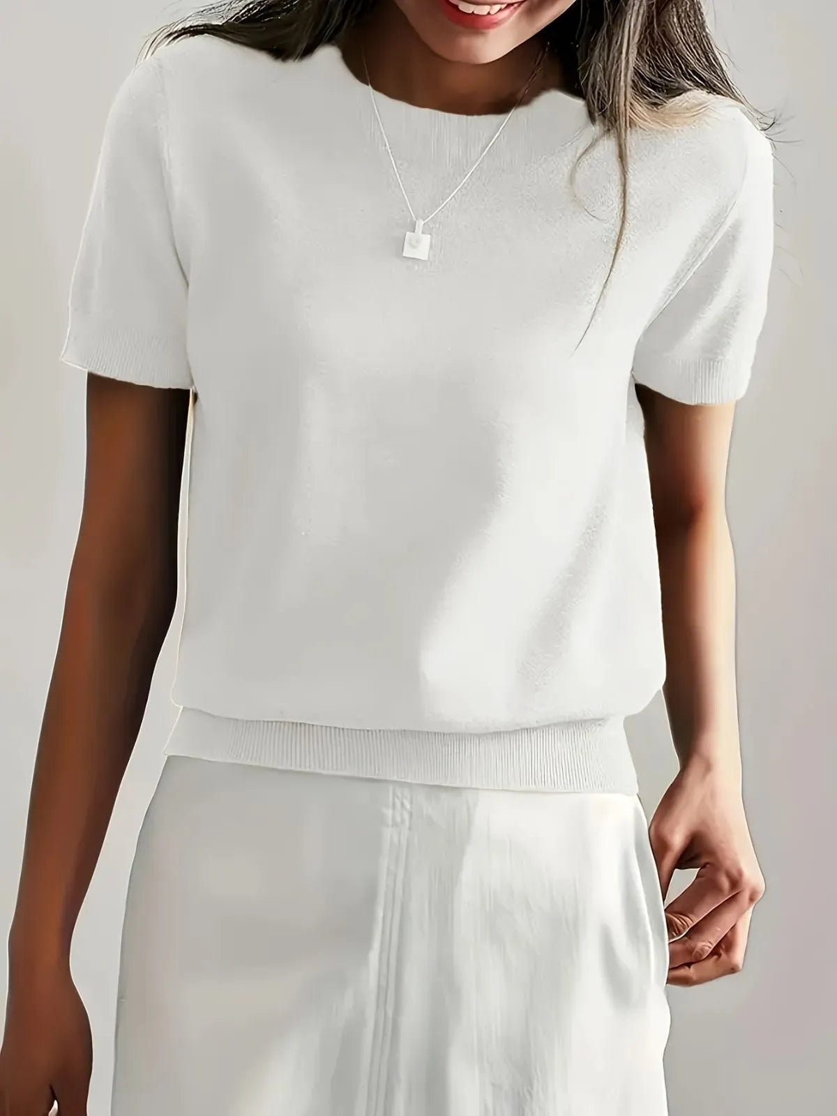 Solid Round Neck Casual Basic Knit Pullover Sweater for Daily Wear