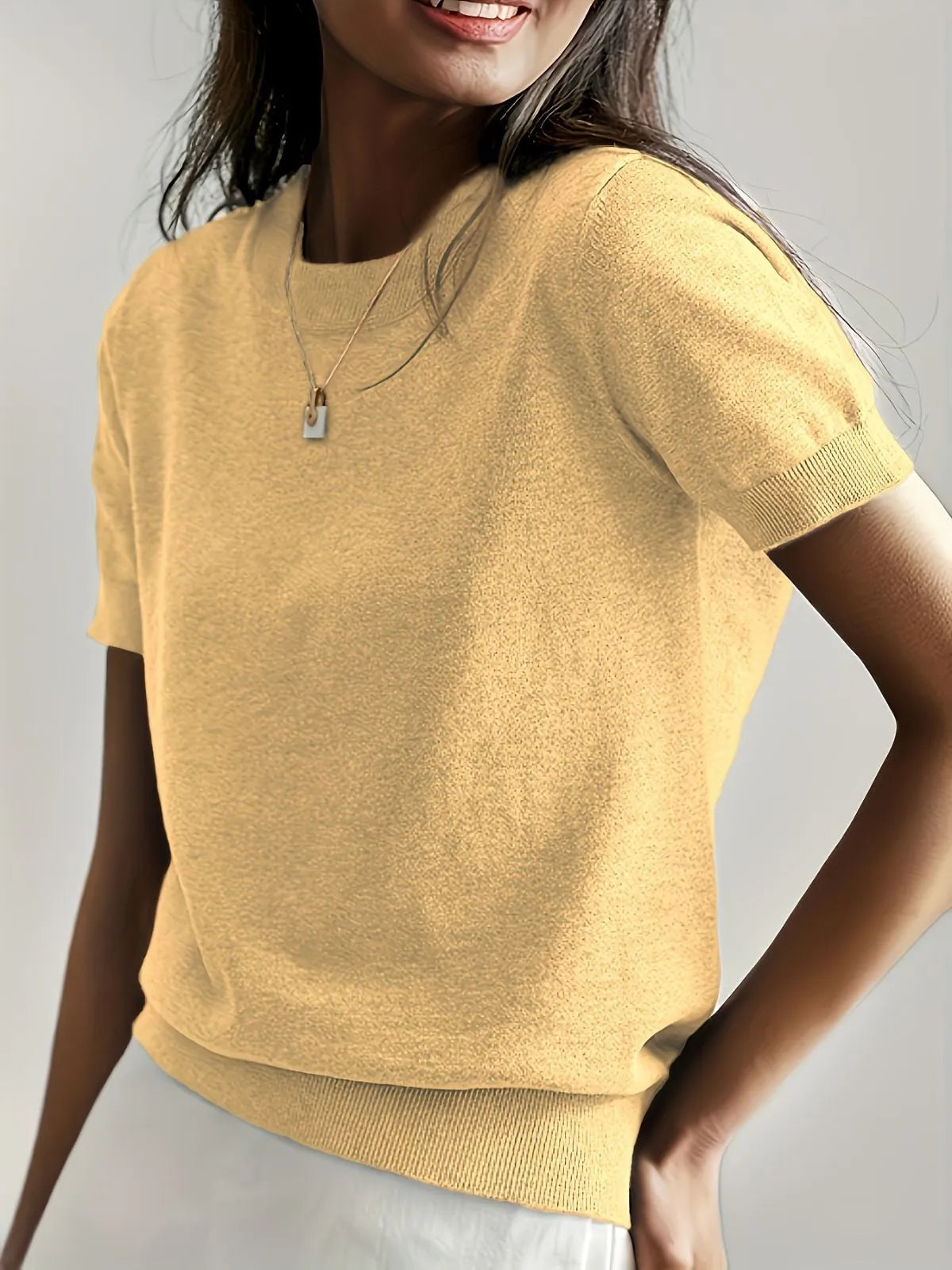 Solid Round Neck Casual Basic Knit Pullover Sweater for Daily Wear