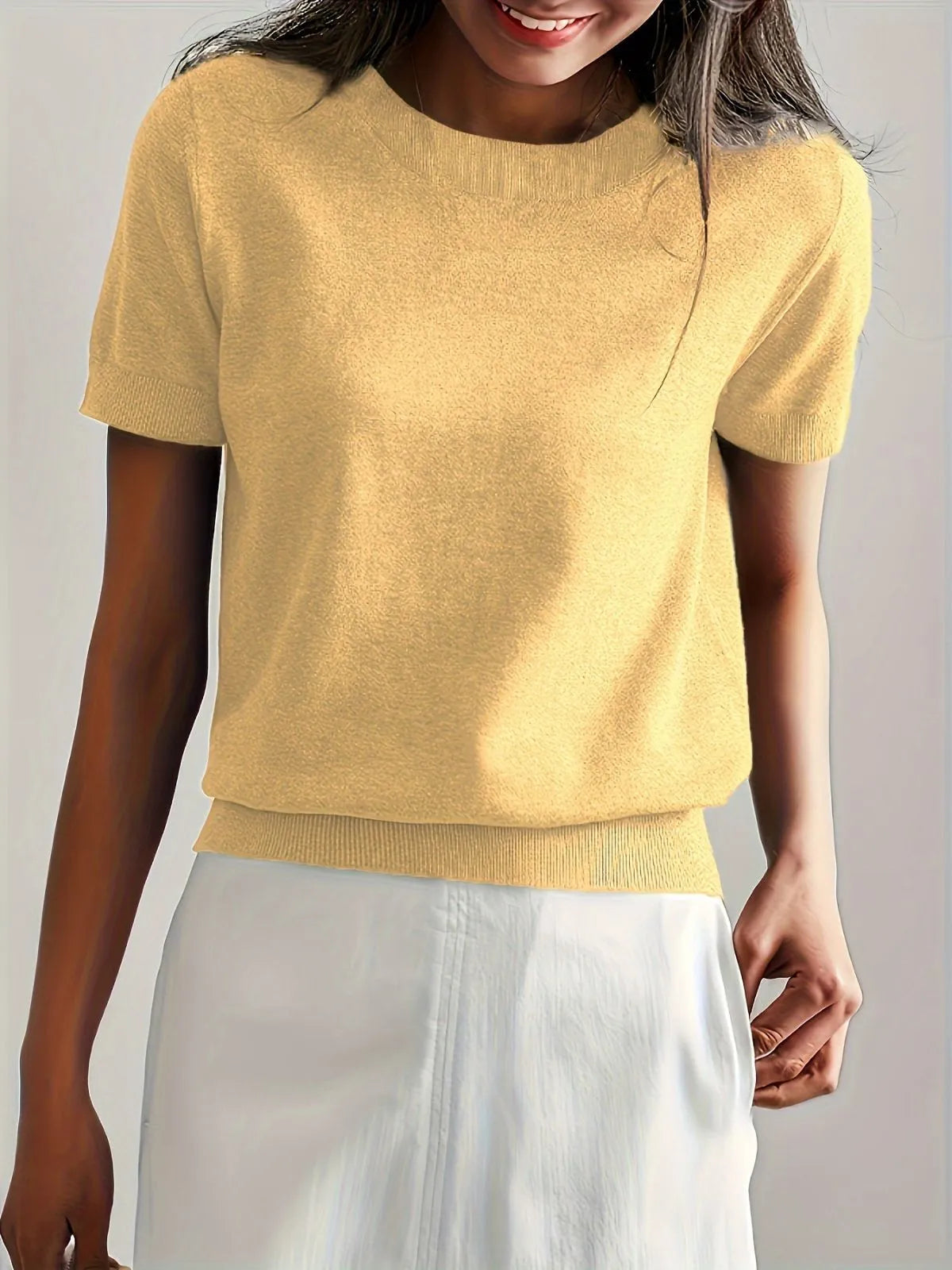 Solid Round Neck Casual Basic Knit Pullover Sweater for Daily Wear