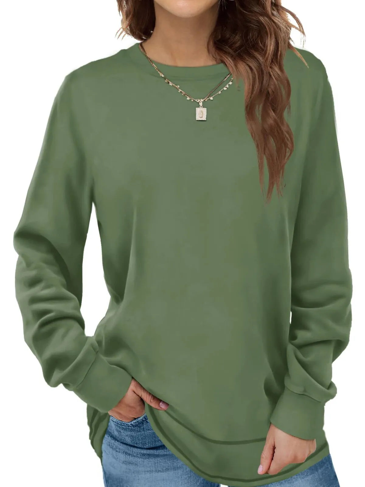 Solid Round Neck Tunic Sweatshirt for Leggings Fall Fashion