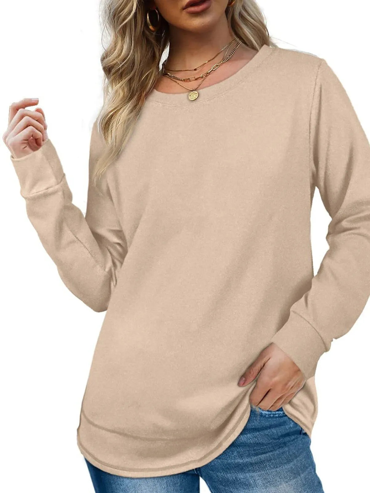 Solid Round Neck Tunic Sweatshirt for Leggings Fall Fashion