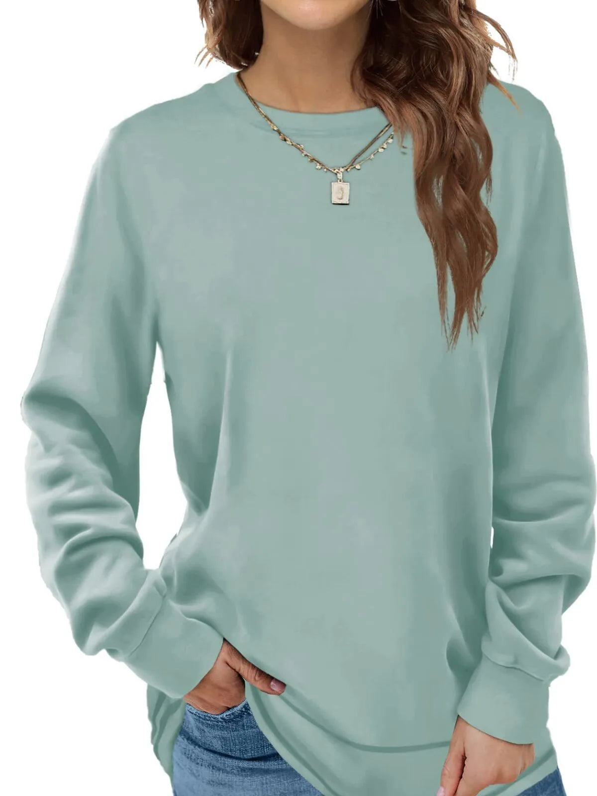 Solid Round Neck Tunic Sweatshirt for Leggings Fall Fashion