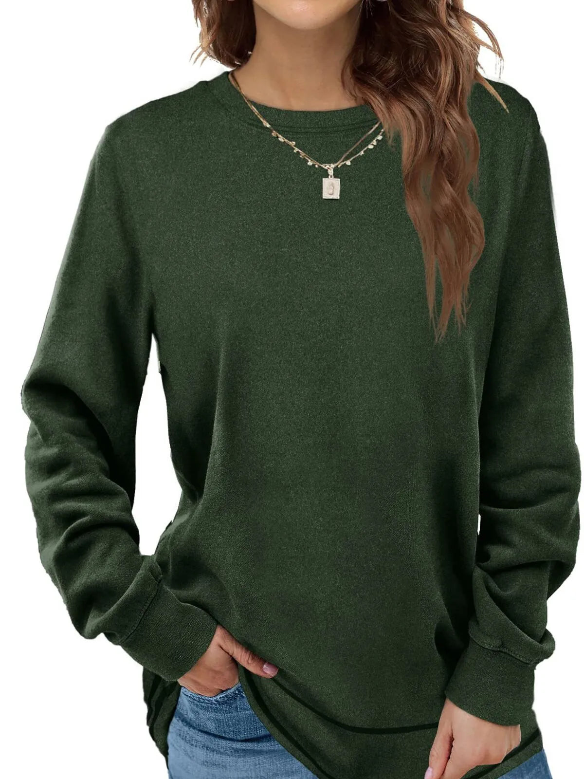 Solid Round Neck Tunic Sweatshirt for Leggings Fall Fashion