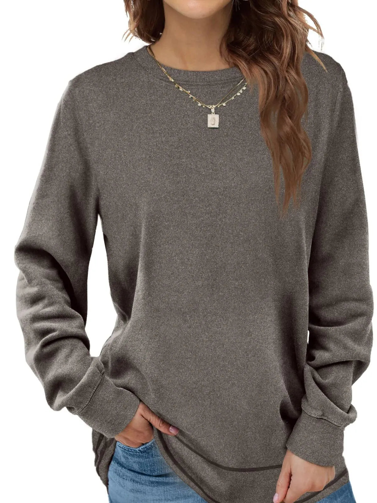 Solid Round Neck Tunic Sweatshirt for Leggings Fall Fashion