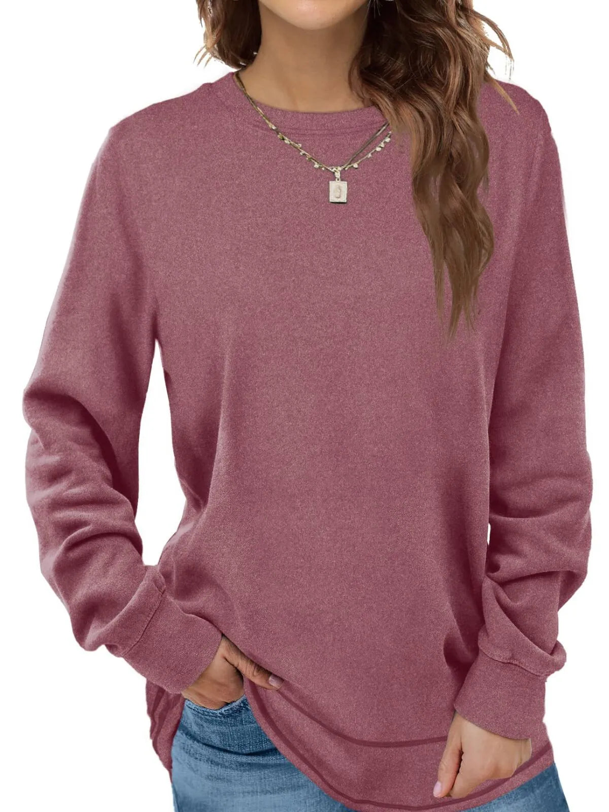 Solid Round Neck Tunic Sweatshirt for Leggings Fall Fashion