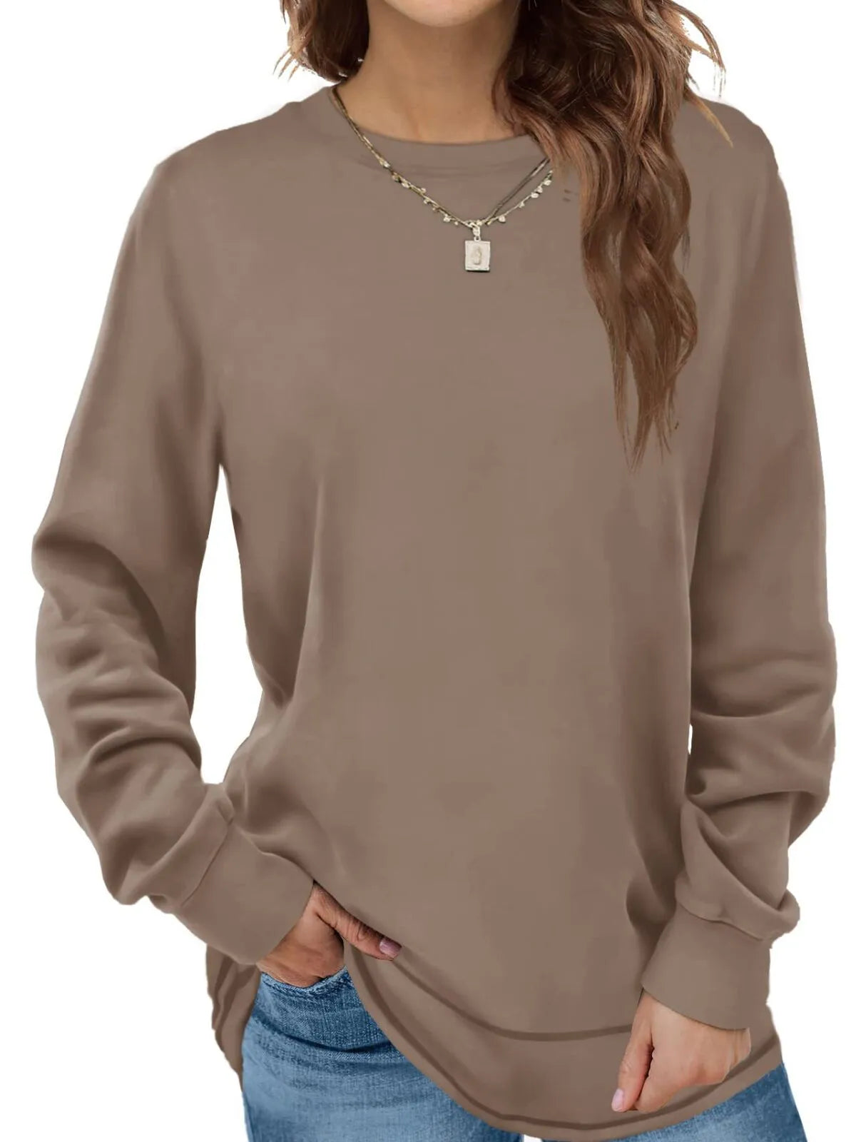 Solid Round Neck Tunic Sweatshirt for Leggings Fall Fashion