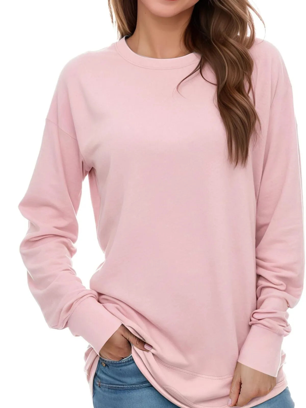 Solid Round Neck Tunic Sweatshirt for Leggings Fall Fashion