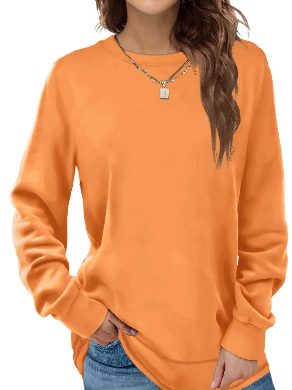 Solid Round Neck Tunic Sweatshirt for Leggings Fall Fashion