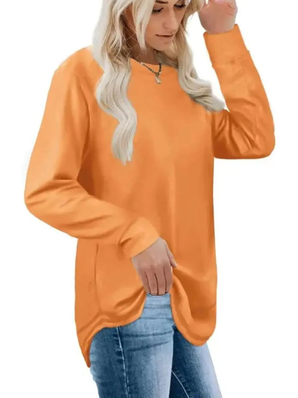 Solid Round Neck Tunic Sweatshirt for Leggings Fall Fashion