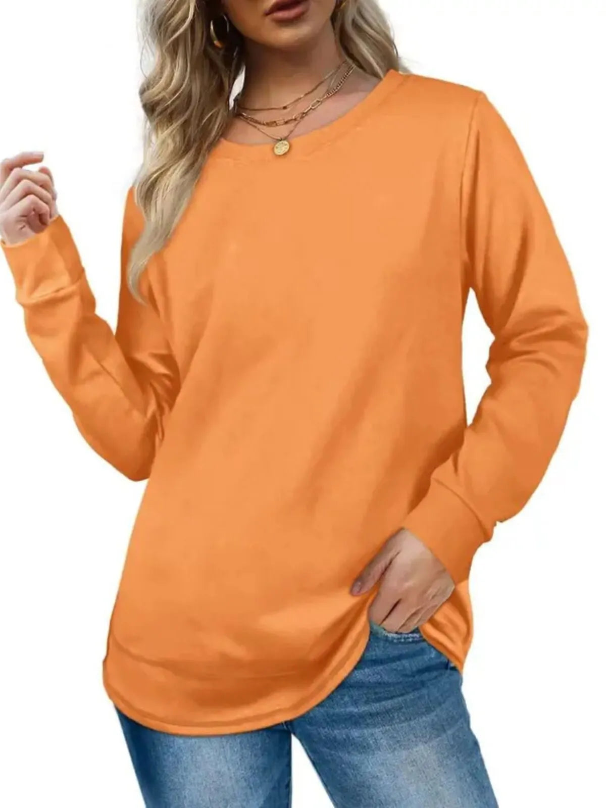 Solid Round Neck Tunic Sweatshirt for Leggings Fall Fashion