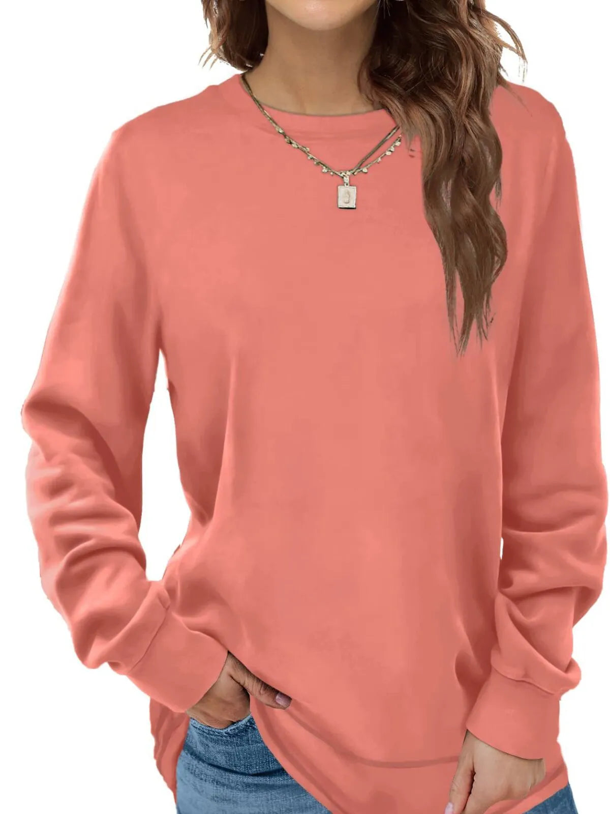 Solid Round Neck Tunic Sweatshirt for Leggings Fall Fashion