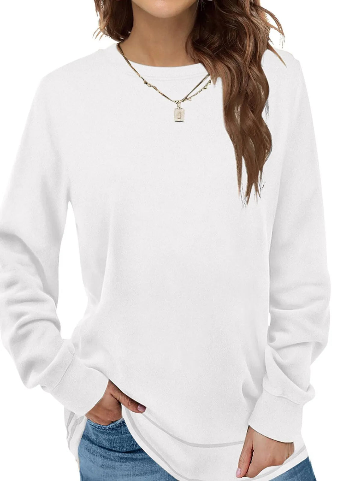 Solid Round Neck Tunic Sweatshirt for Leggings Fall Fashion