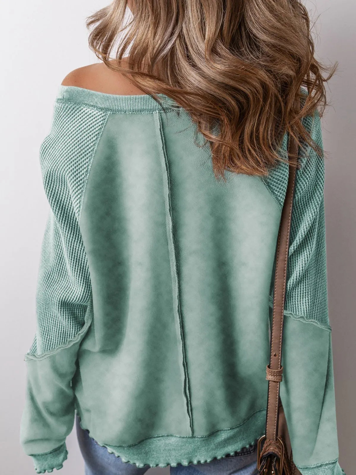 Solid Round Neck Cotton Waffle Knit Pullover Sweatshirt for Daily Leisure