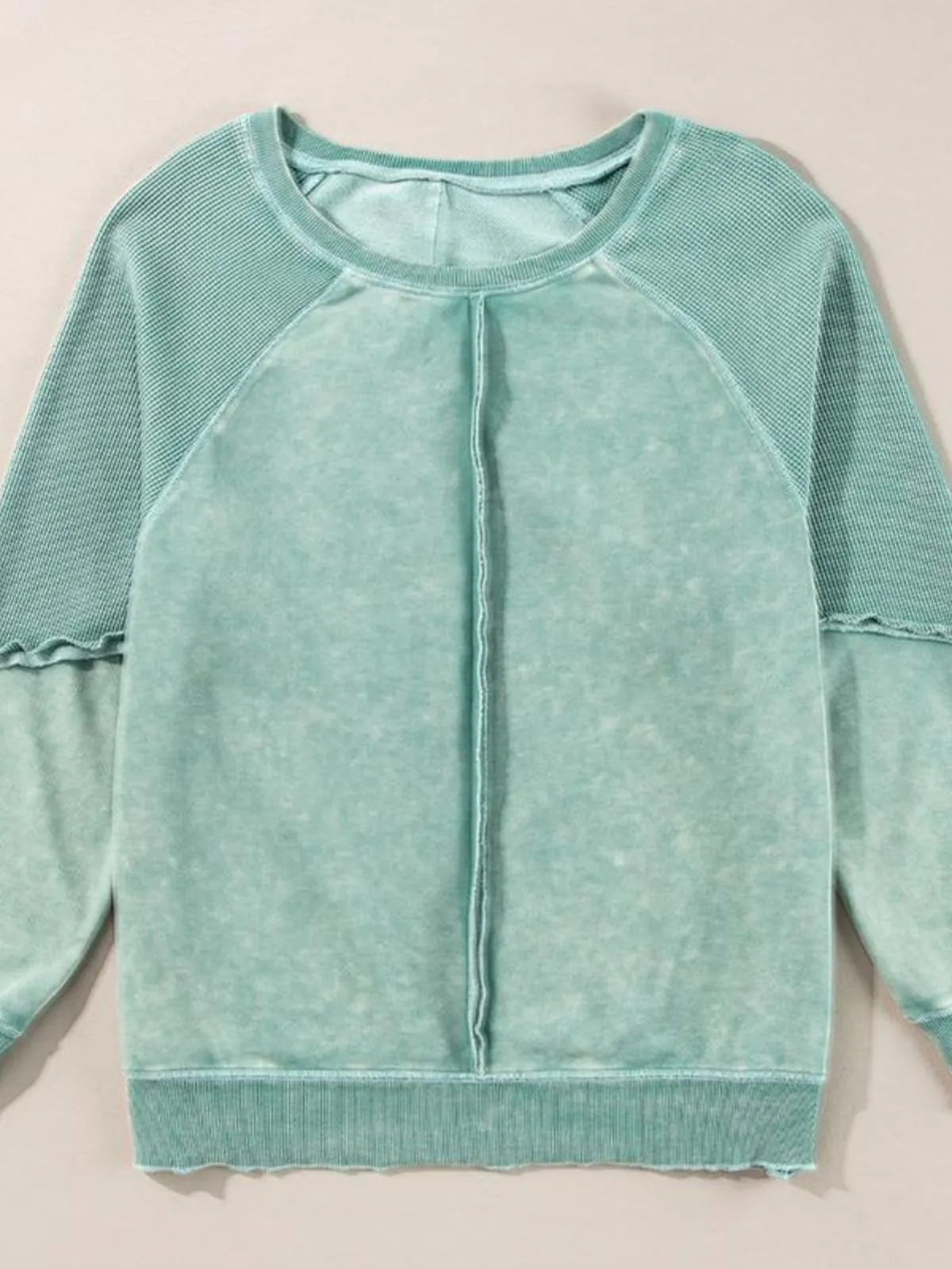 Solid Round Neck Cotton Waffle Knit Pullover Sweatshirt for Daily Leisure