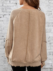 Solid Round Neck Cotton Waffle Knit Pullover Sweatshirt for Daily Leisure