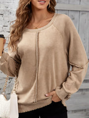 Solid Round Neck Cotton Waffle Knit Pullover Sweatshirt for Daily Leisure