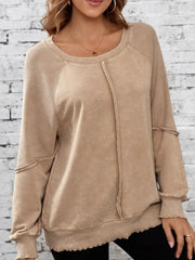 Solid Round Neck Cotton Waffle Knit Pullover Sweatshirt for Daily Leisure