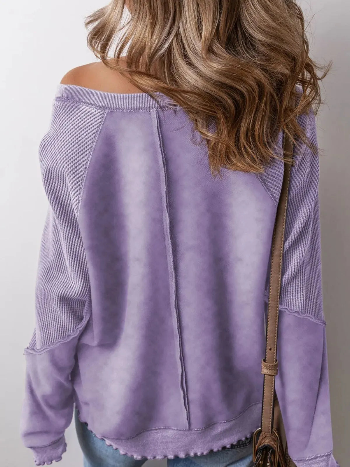 Solid Round Neck Cotton Waffle Knit Pullover Sweatshirt for Daily Leisure