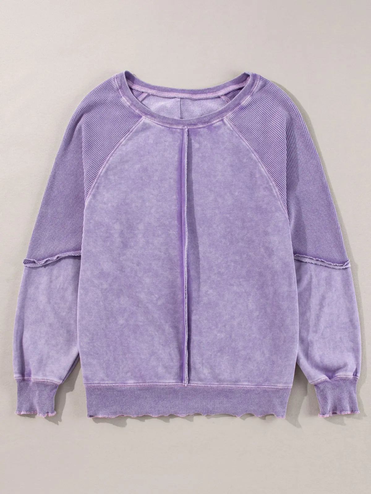 Solid Round Neck Cotton Waffle Knit Pullover Sweatshirt for Daily Leisure