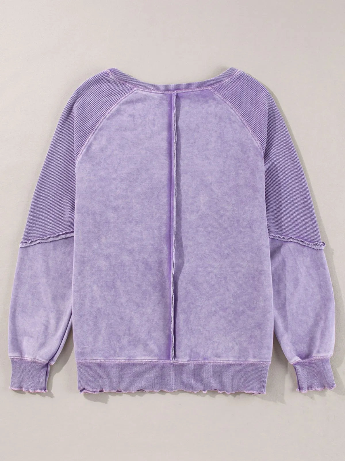 Solid Round Neck Cotton Waffle Knit Pullover Sweatshirt for Daily Leisure