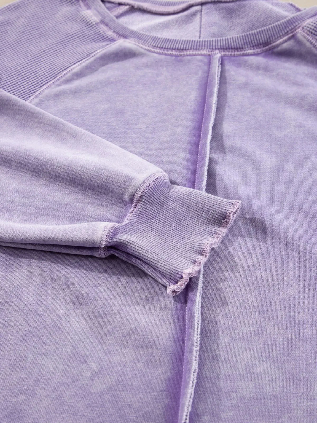 Solid Round Neck Cotton Waffle Knit Pullover Sweatshirt for Daily Leisure