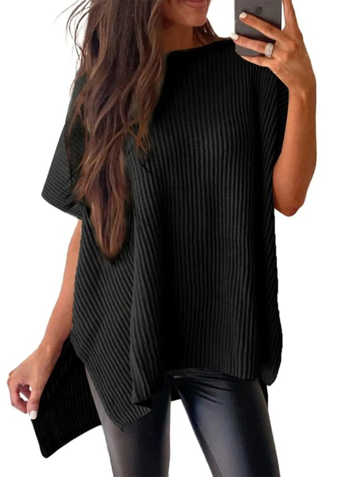Solid Round Neck Drop Shoulder Loose Fit T-shirt