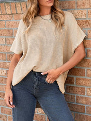 Solid Round Neck Drop Shoulder Loose Fit T-shirt