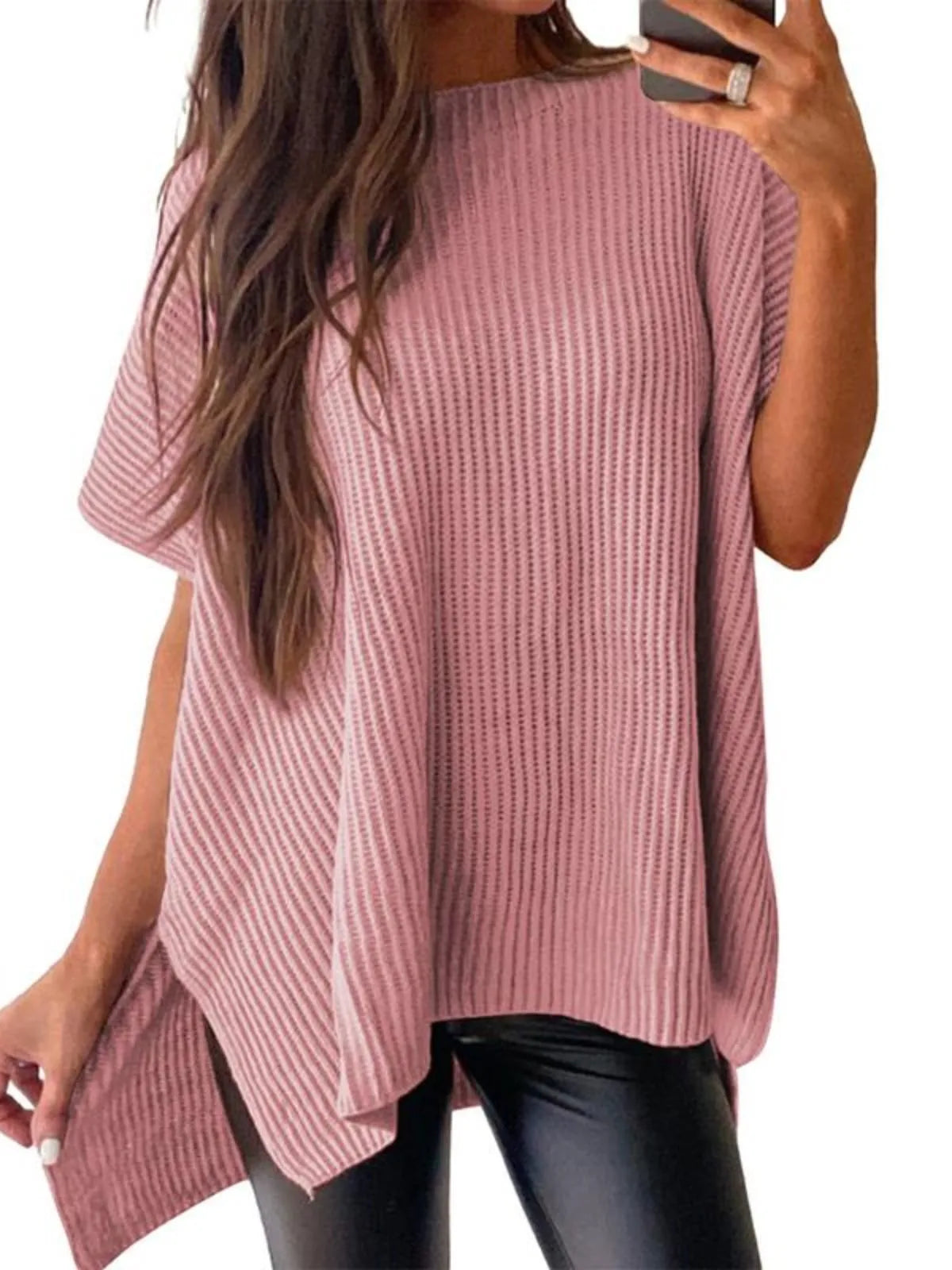 Solid Round Neck Drop Shoulder Loose Fit T-shirt