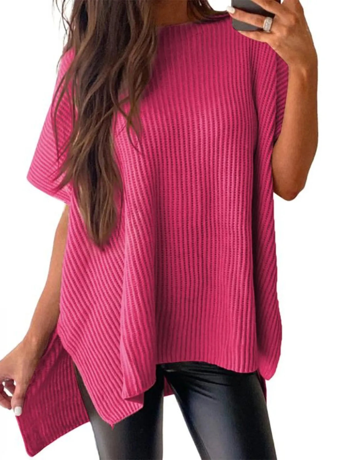 Solid Round Neck Drop Shoulder Loose Fit T-shirt