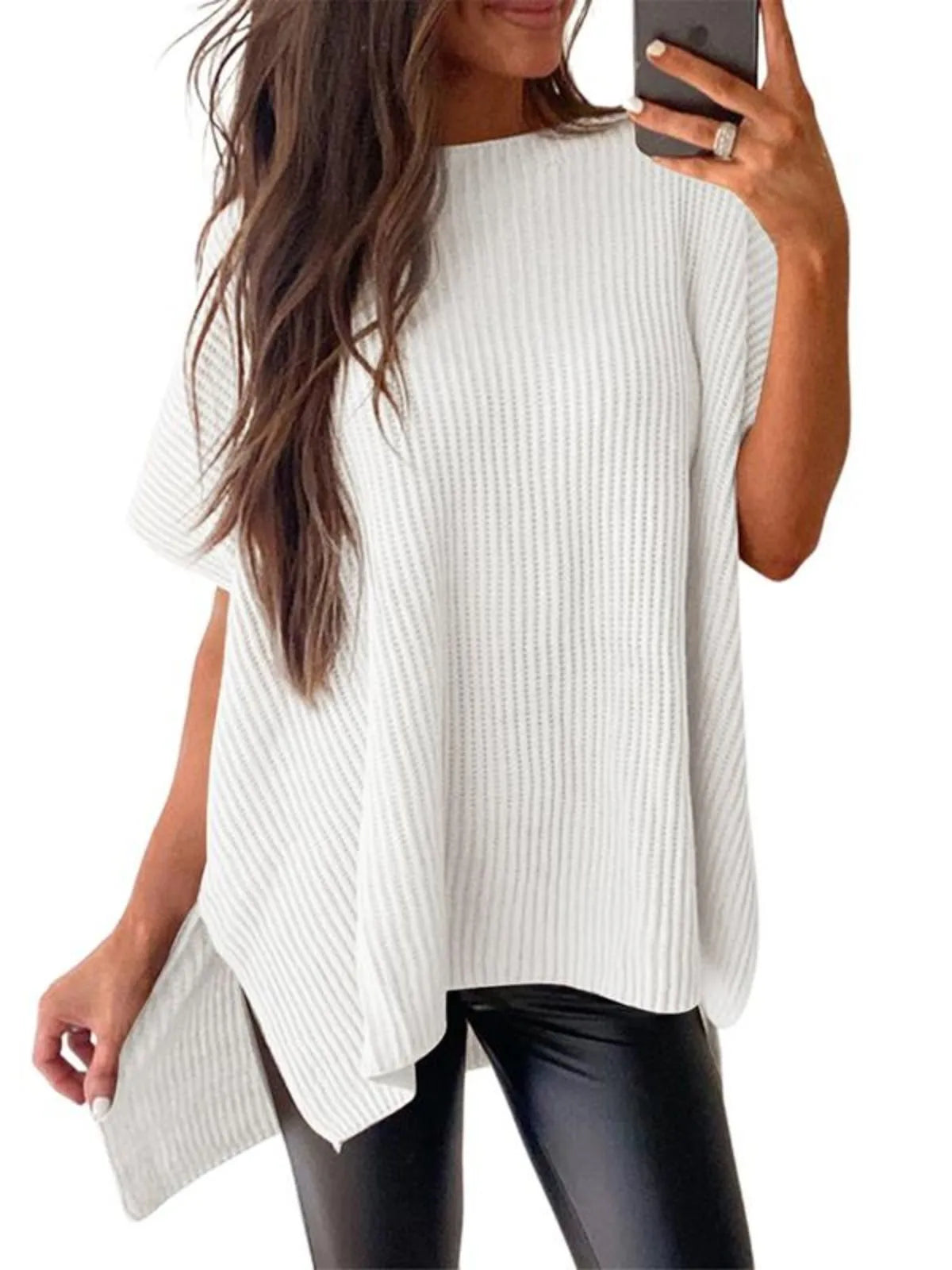 Solid Round Neck Drop Shoulder Loose Fit T-shirt