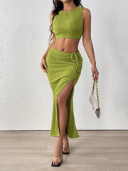 Solid Vacation Crop Tank & Solid Slit Skirt