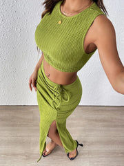Solid Vacation Crop Tank & Solid Slit Skirt
