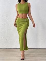 Solid Vacation Crop Tank & Solid Slit Skirt