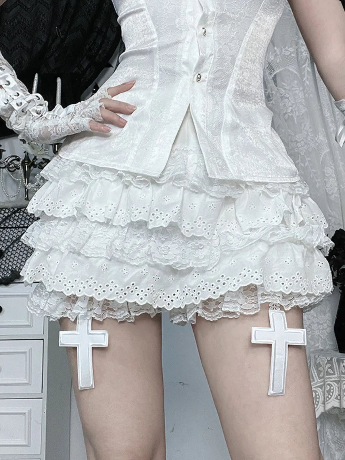 Solid Gothic Cross Pumpkin Pants Irregular Dark Subculture Alternative Fashion Ruched High Rise Skort