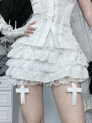 Solid Gothic Cross Pumpkin Pants Irregular Dark Subculture Alternative Fashion Ruched High Rise Skort