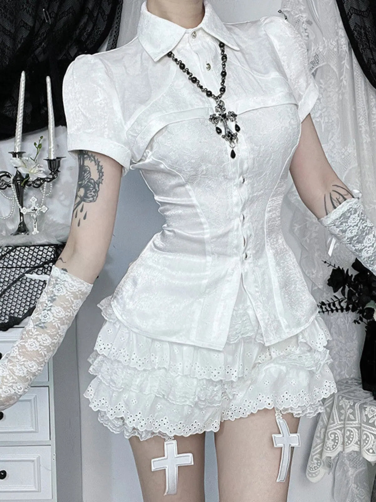 Solid Gothic Cross Pumpkin Pants Irregular Dark Subculture Alternative Fashion Ruched High Rise Skort