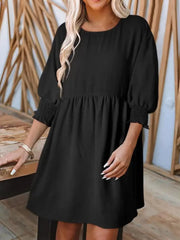 Solid Casual Loose Fit Short Sleeve Ruched Round Neck A-line Dress
