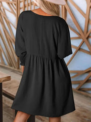 Solid Casual Loose Fit Short Sleeve Ruched Round Neck A-line Dress