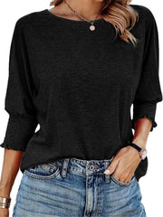 Solid Ruched Round Neck Super Soft Basic T-shirt